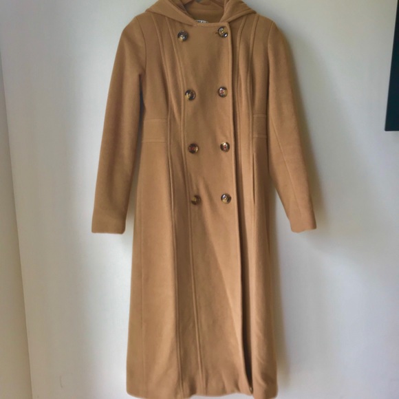 Maxi Double Breasted Hooded Camel Coat 
